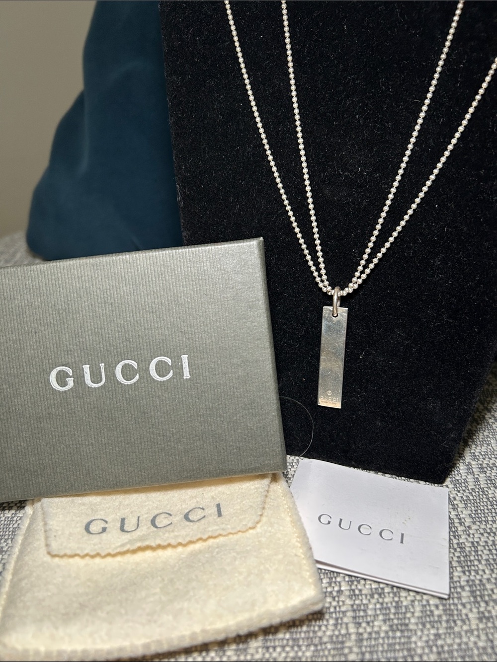 447. Gucci Sterling Silver Bar Tag Double-Strand Pendant Necklace